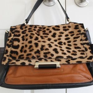 DVF Courier Colorblock Satchel Bag, Leopard/Saddle